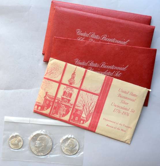 3 Bicentennial Red Envelope Silver Unc Sets