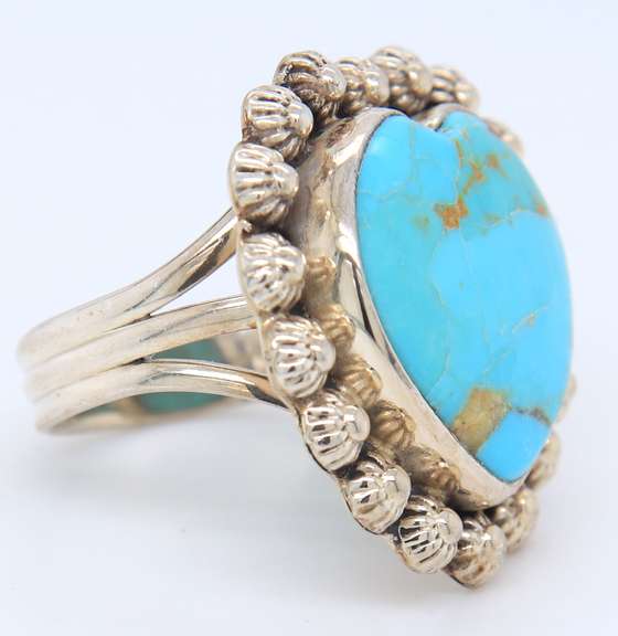 Sterling Silver Large Turquoise Heart Ring