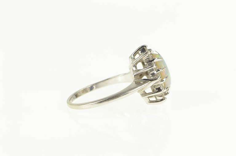 14K White Gold 1.25 Ctw Natural Opal Diamond Halo Statement Ring