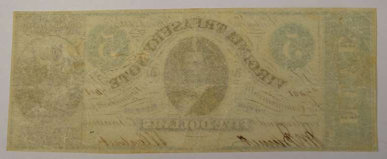 May 13th 1862 $5 Virginia Treasury Note, Circulated.