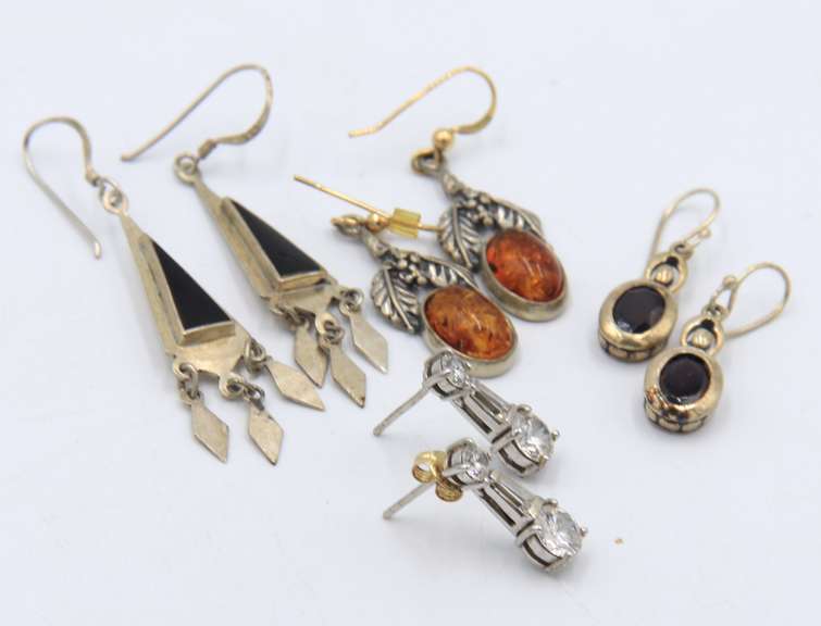 Group Lot of 4 Vintage 925 Sterling Silver Dangle Earrings