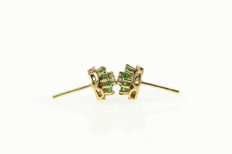 14K Yellow Gold Emerald Flower Diamond Accent Stud Earrings