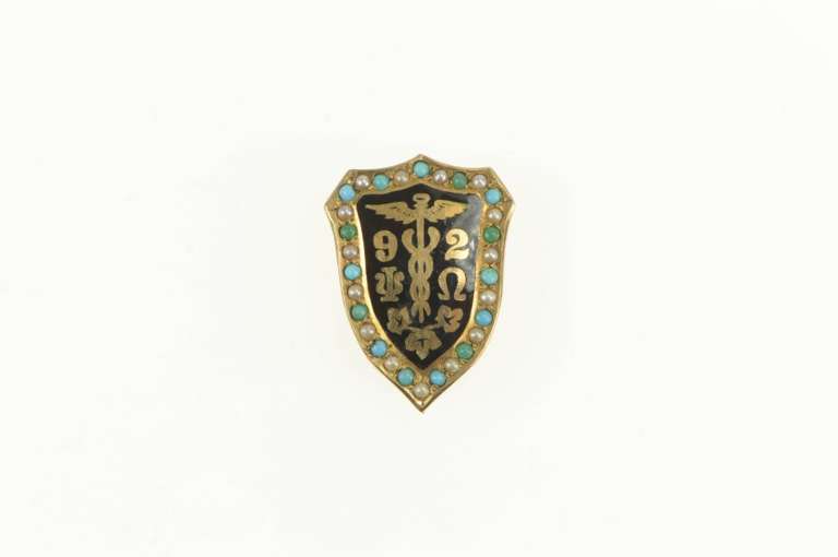 14K Yellow Gold Psi Omega Victorian Dentistry Enamel Lapel Pin/Brooch