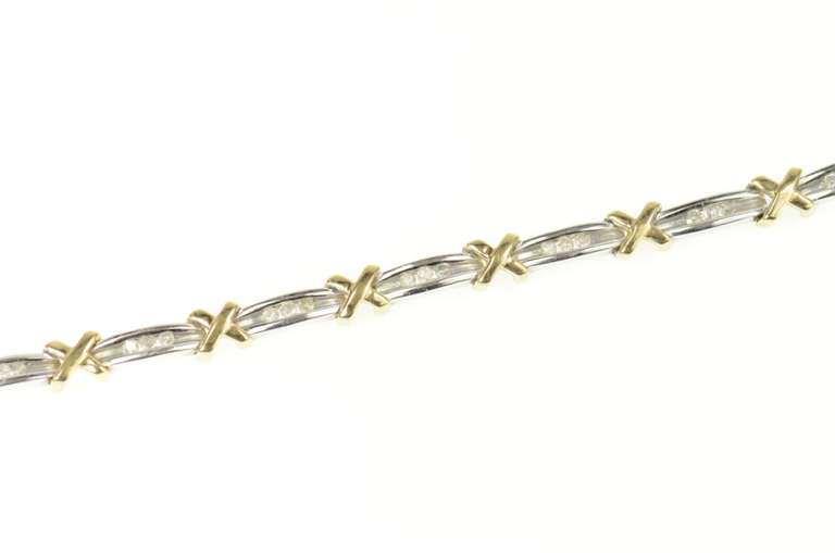 14K White Gold 0.50 Ctw Baguette Diamond Bar X Tennis Bracelet