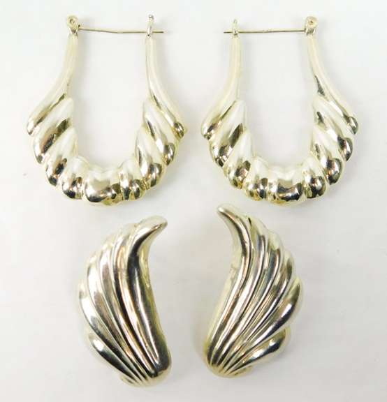 2 Pairs of Sterling Silver Ribbed Earrings