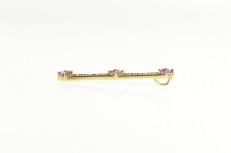 14K Yellow Gold Tiered Amethyst Diamond Bar Statement Pendant
