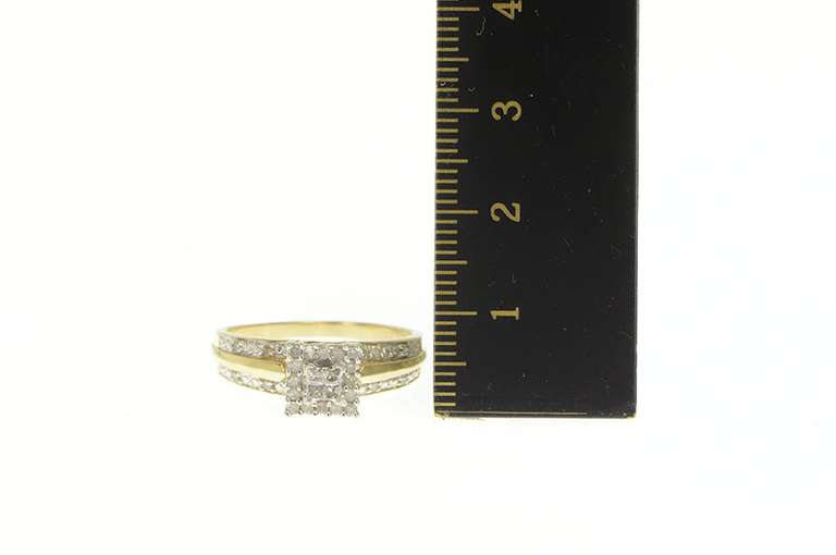 10K Yellow Gold 0.20 Ctw Diamond Squared Cluster Engagement Ring