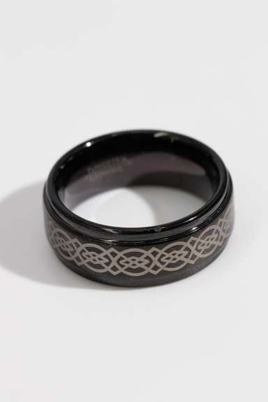 9mm Tungsten Carbide Wedding Band w/Laser Engraved Design Size 9.5