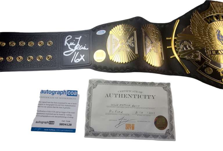Ric Flair Autographed World Championship Winged Eagle Metal Leather Belt ACOA