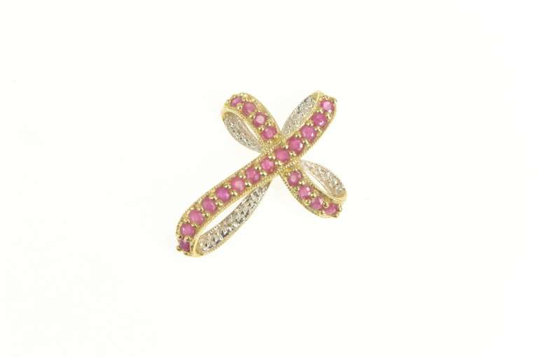 10K Yellow Gold Ruby Encrusted Diamond Accent Loop Cross Pendant