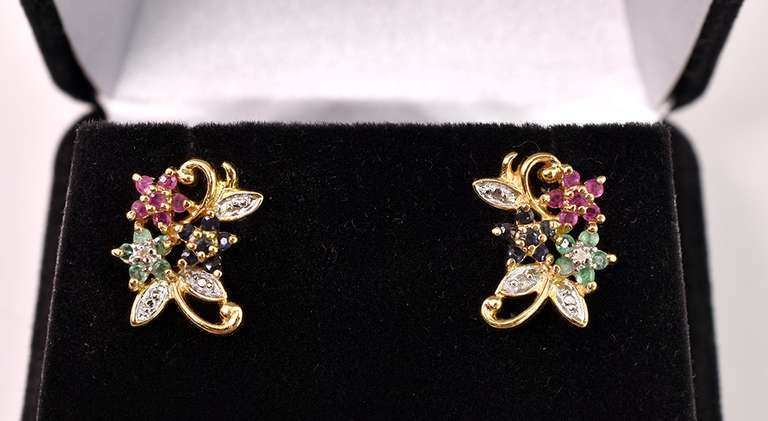 Vermeil Multi-Gem Flower Earrings