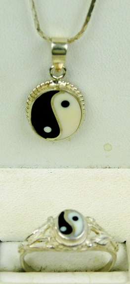 Sterling Ying & Yang Onyx Necklace & Ring
