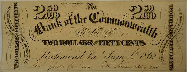 June 4th 1862 Bank Of The Commonwealth, Uncirculated.