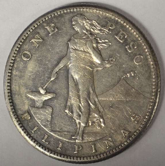 1908-S US Philippines One Peso, Circulated