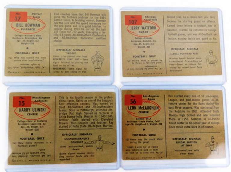 4 Bowman 1954 Football Cards