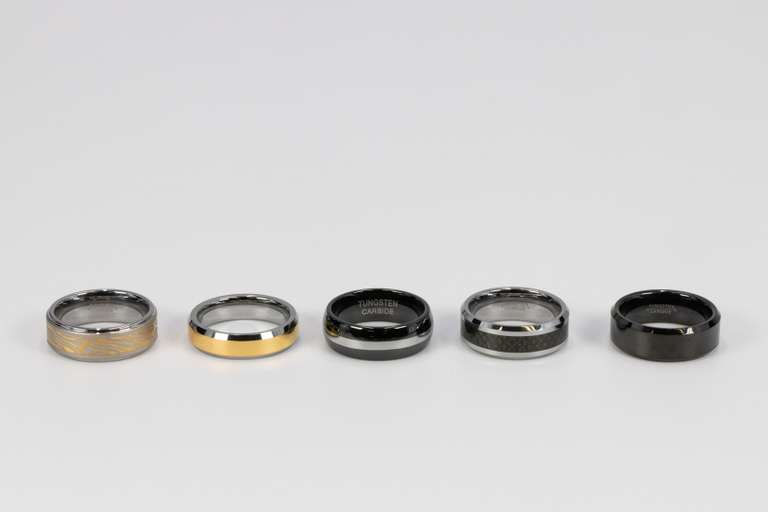 Lot of 5 Size 10 Tungsten Carbide Rings in Various Styles