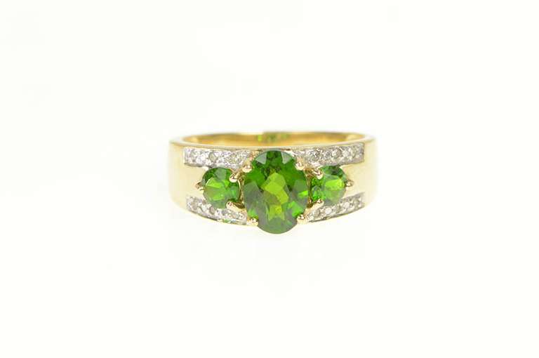 10K Yellow Gold Green Tourmaline Diamond Ornate Statement Ring