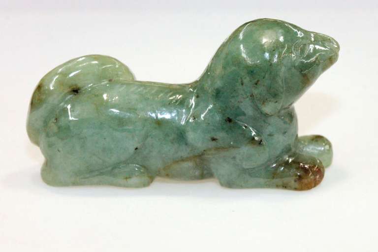Friendly Natural Jadeite Dog Carving