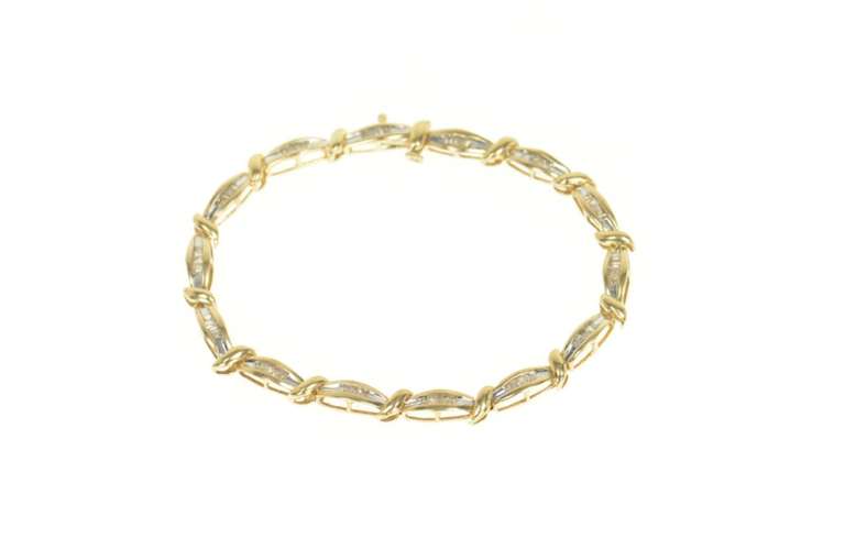 10K Yellow Gold 1.00 Ctw Baguette Diamond Oval Link Tennis Bracelet