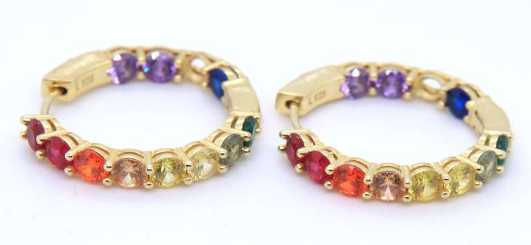 925 Sterling Silver Multi Color Cubic Zirconia Hoop Earrings