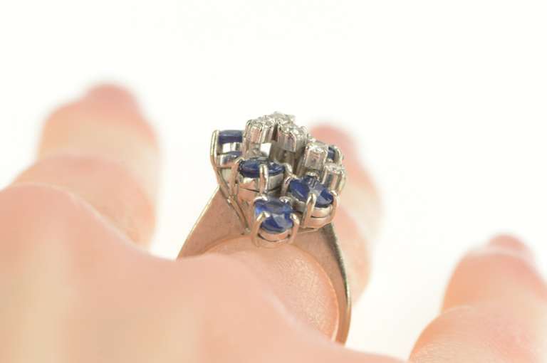 14K White Gold 1.88 Ctw Natural Sapphire VVS Diamond Cocktail Ring