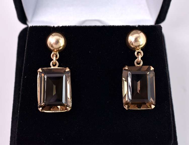 Marvelous Large Smokey Quartz Earrings in Yellow Gold