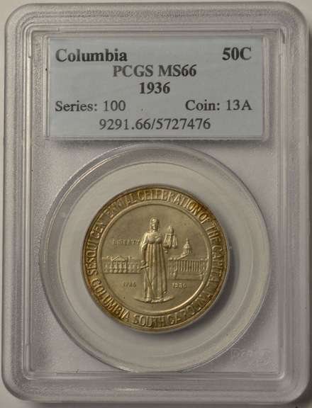 1936 Columbia Commemorative Half Dollar PCGS MS66