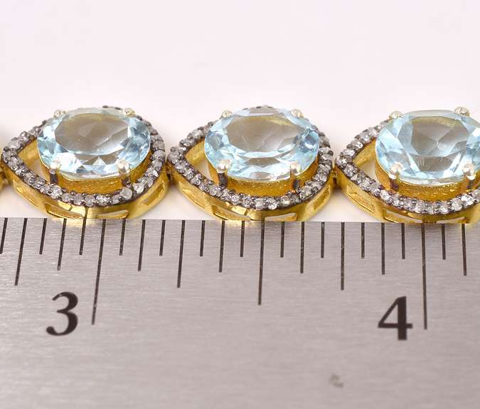 Opulant 42.00CTW Sky Blue Topaz & 4.00CTW Diamond Bracelet in Gold Plated Sterling Silver