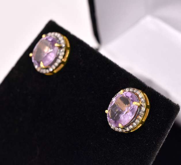 Precious 4.00CTW Amethyst & 0.50CTW Diamond Earrings in Gold Plated Sterling Silver
