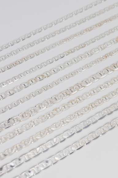Sterling Silver - Italy Stamped - Super Flat Diamond-Cut Mariner Lot - 11 Chains - 6.5mm to 10.2mm Wide - 18 to 30 Inch