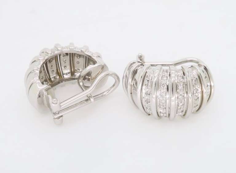 18K White Gold Diamond Omega Back Earrings