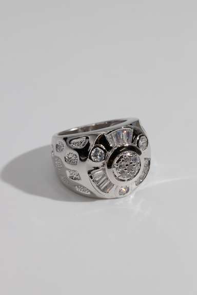 .925 Sterling Silver 20mm Clear CZ Men's Signet Ring Size 10