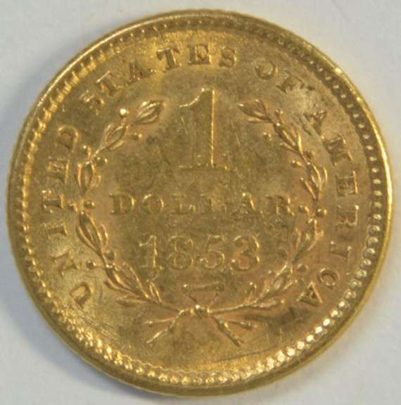 Lovely Mint State 1853 US Type One $1 Gold Piece. Full strike