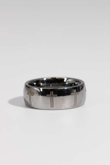 8mm Tungsten Carbide Wedding Band w/Laser Engraved Crosses Size 8