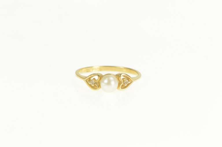10K Yellow Gold Pearl Diamond Heart Accent Promise Ring