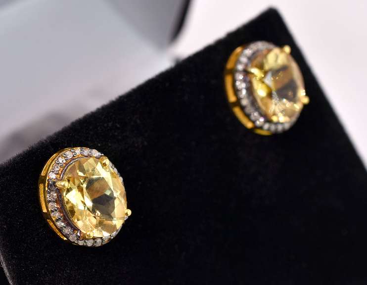 Elegant 5.00CTW Citrine & 0.50CTW Diamond Earrings in Gold Plated Sterling Silver