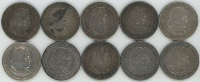 Lot of ten (10) 1893 Columbian Commemorative Half Dollars