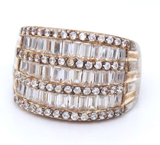 Vintage Sterling Silver Cubic Zirconia Wide Band