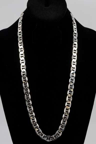.925 Italian Sterling Silver 10mm Anchor Chain Necklace 26 Inches