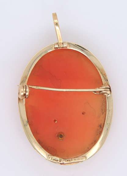 Handsome Yellow Gold Cameo Pendant Brooch