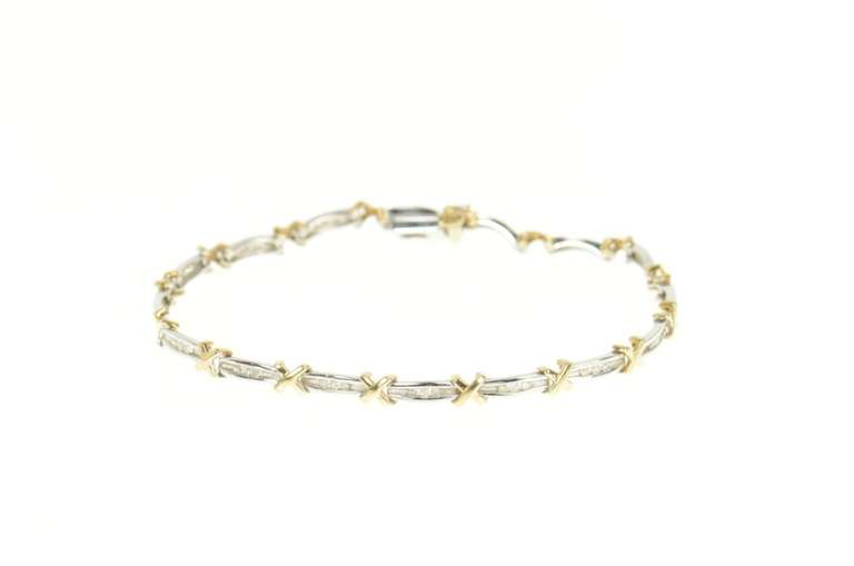 14K White Gold 0.50 Ctw Baguette Diamond Bar X Tennis Bracelet