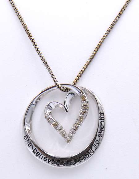 Vintage 925 Sterling Silver Heart Shaped Circle Pendant on Chain