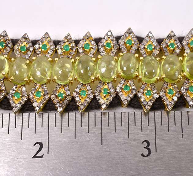 Splendid 20.00CTW Cabochon-Cut Peridot, 2.20CTW Green Onyx, & 4.00CTW Diamond Roped Bracelet in Sterling Silver