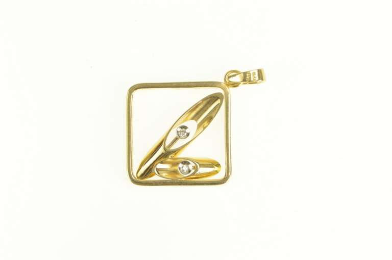 18K Yellow Gold Diamond Abstract Geometric Square Statement Pendant