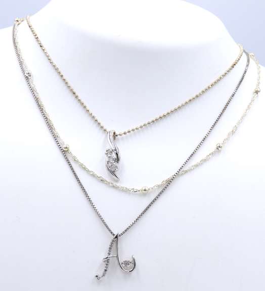 Group Lot of 3 Vintage 925 Sterling Silver Necklaces