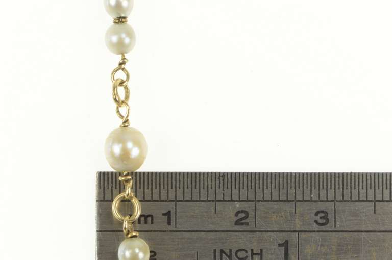 14K Yellow Gold Pearl Beaded Chain Link Classic Statement Bracelet