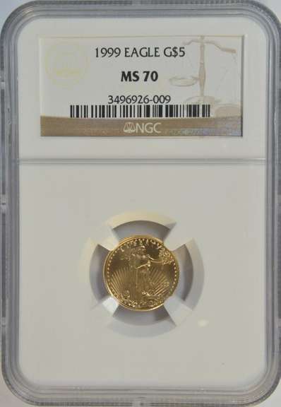 NGC MS70 graded better date 1999 $5 American Gold Eagle coin