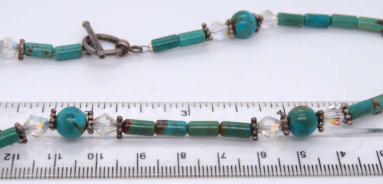 Turquoise and Crystal Vintage 925 Sterling Silver Necklace