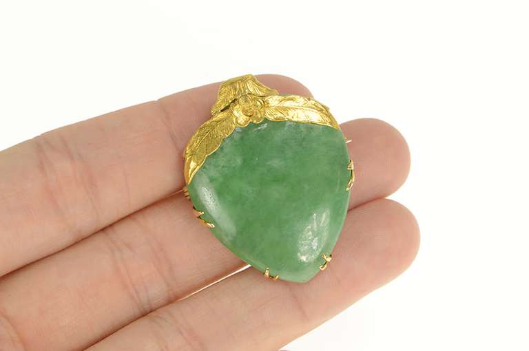 22K Yellow Gold Victorian Floral Jade Heart Planchette Pin/Brooch