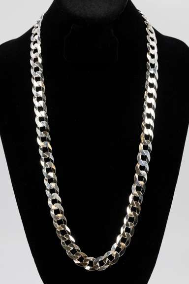 .925 Italian Sterling Silver 13.25mm Curb Link Chain Necklace 28 Inches